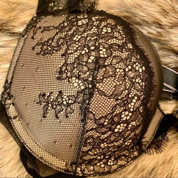 Victorias Secret Very Sexy Lace Push-up Bra Black Lace Overlay Nude Tan Size 32C - Picture 4 of 9